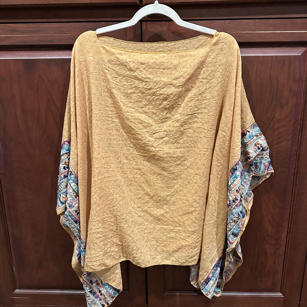 Three Bird Nest Mustard Yellow Tunic with Patterned Trim